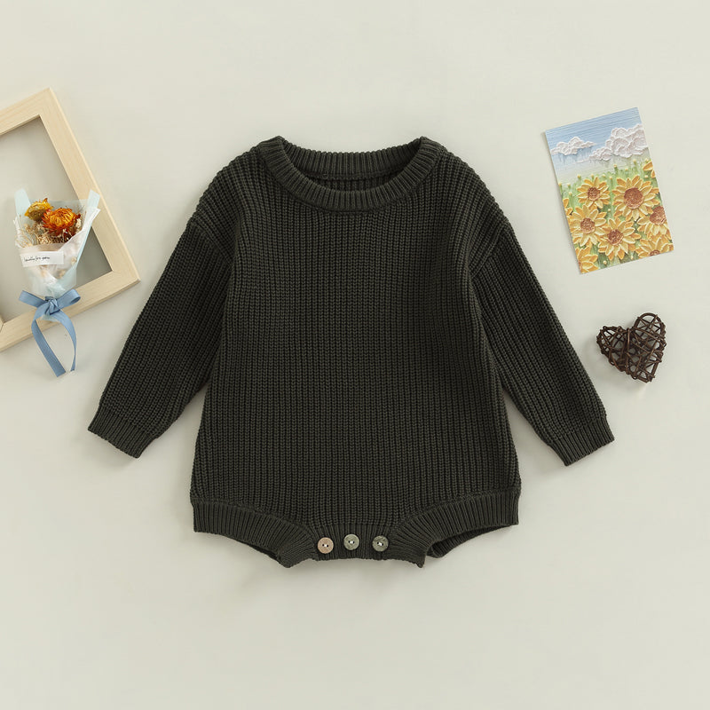 Baby Sweater Romper - Solid Knitted Long Sleeve Pullover Jumpsuit