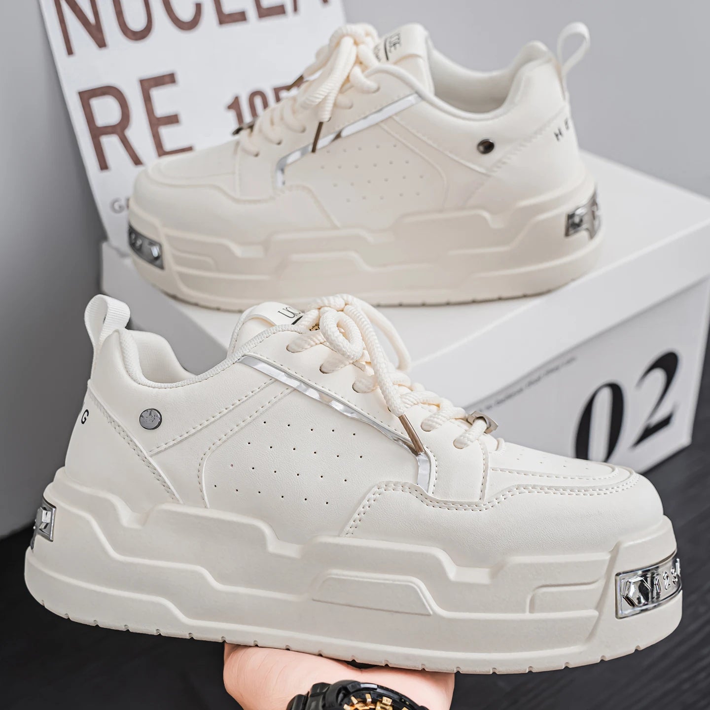 Men's Platform Sneakers - Metal Detail Sports Trainers