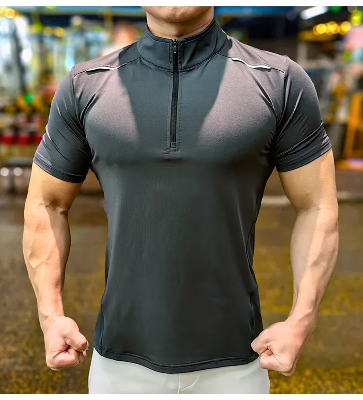 Men's Running Short Sleeve Fitness Muscle Fit Gym Jogging Sports Tennis Elastic Breathable T-Shirt