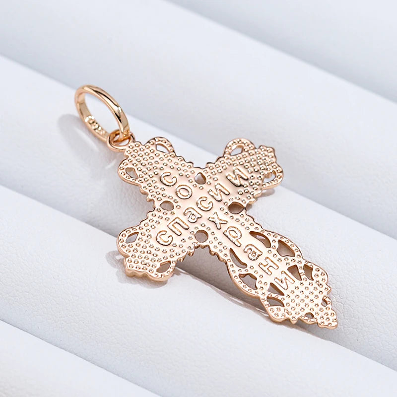 Unisex 585 Rose Gold Silver Orthodox Church Cross Pendant Necklace