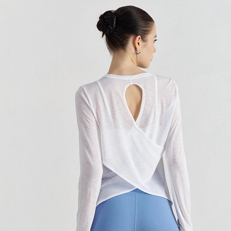 Tear Drop Back Running Top - Long Sleeve Quick Dry Breathable Yoga Shirt