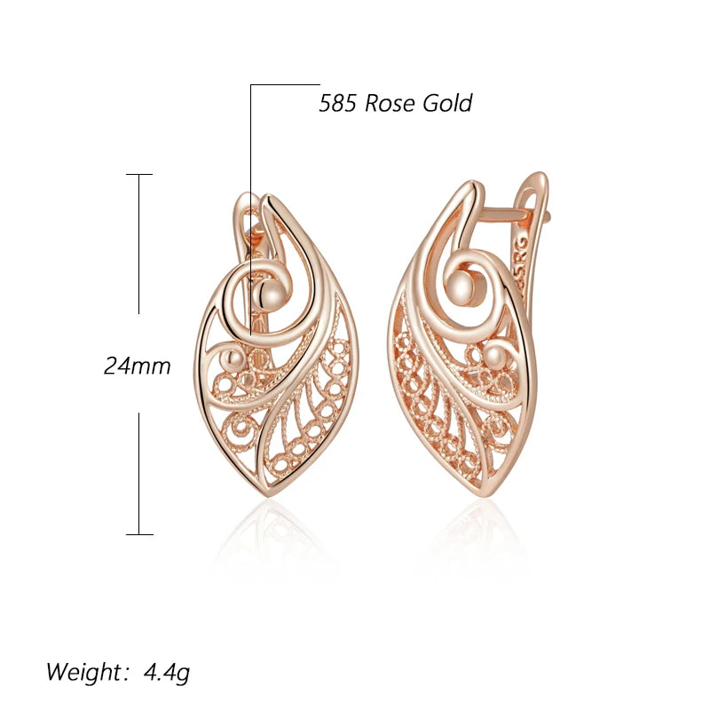 Women's Glossy 585 Rose Gold Colour Ethnic Bridal Unusual Hollow Flower Drop Earrings