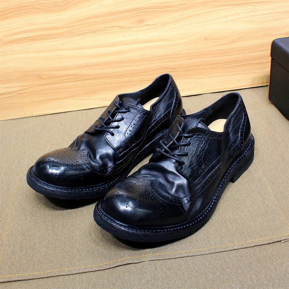 Handmade Stitched Derby Dress Shoes - Soft Calfskin Leather Wingtip Brogue