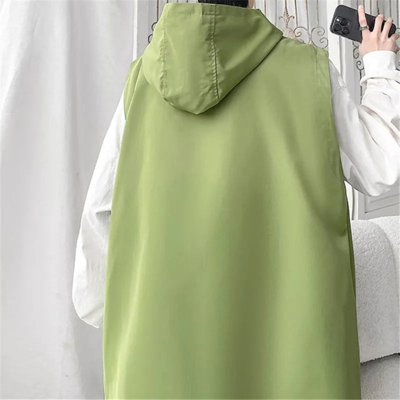 Hooded Cargo Vest - Multi-Pocket Sleeveless Jacket