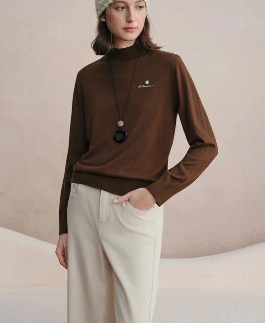 Soft Warm Cloud Shirt High-Collar Embroidered Lettering Long Sleeve Base Layer