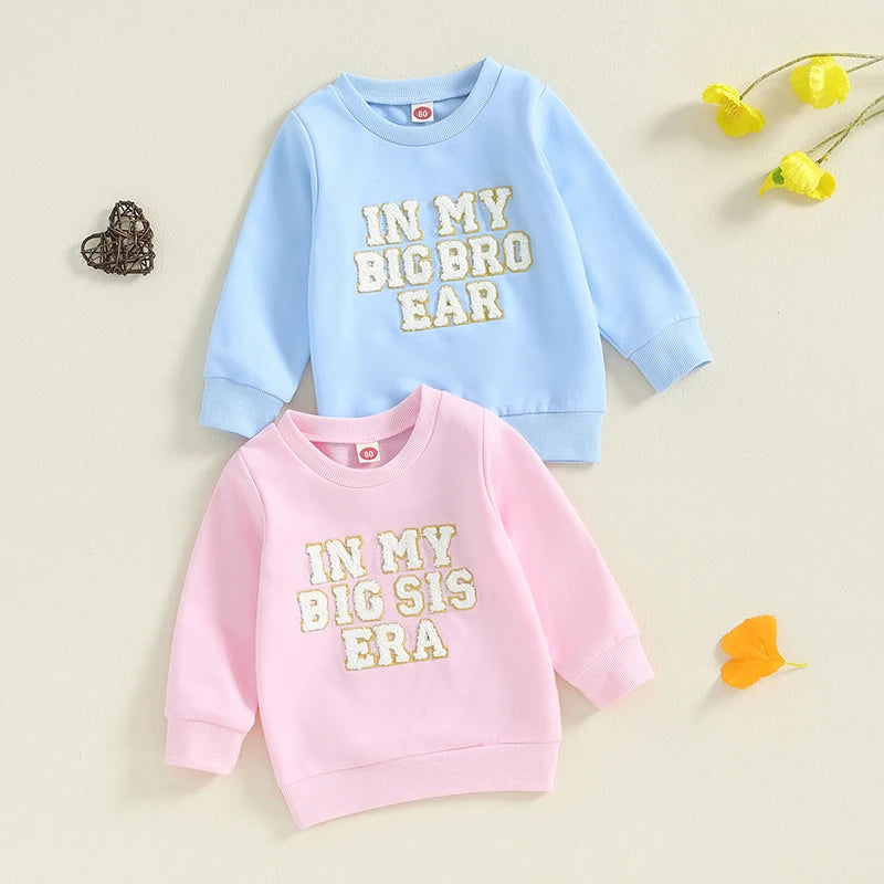 1-5Y Kids Girls Boys Sweatshirt - Long Sleeve Letter Embroidered Round Neck Casual Pullover Top