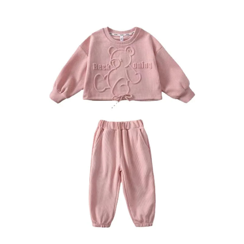 Children's Girls Sports Two-piece Round Neck Sweatshirt and Trousers Set