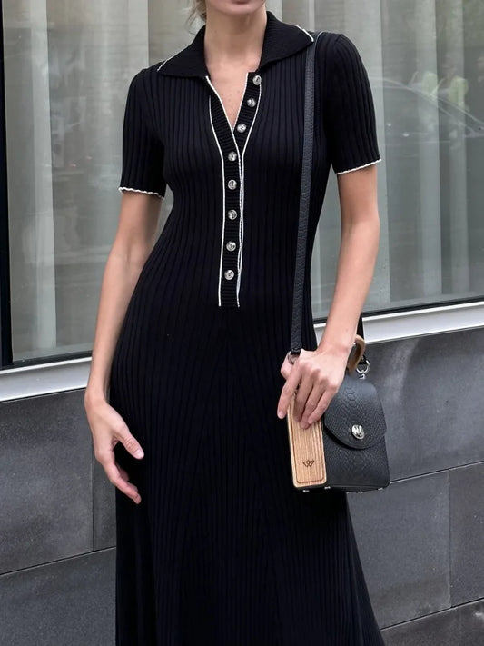 Women's Deep V Neck Maxi Slim Short Sleeve Knitted Bodycon Dress