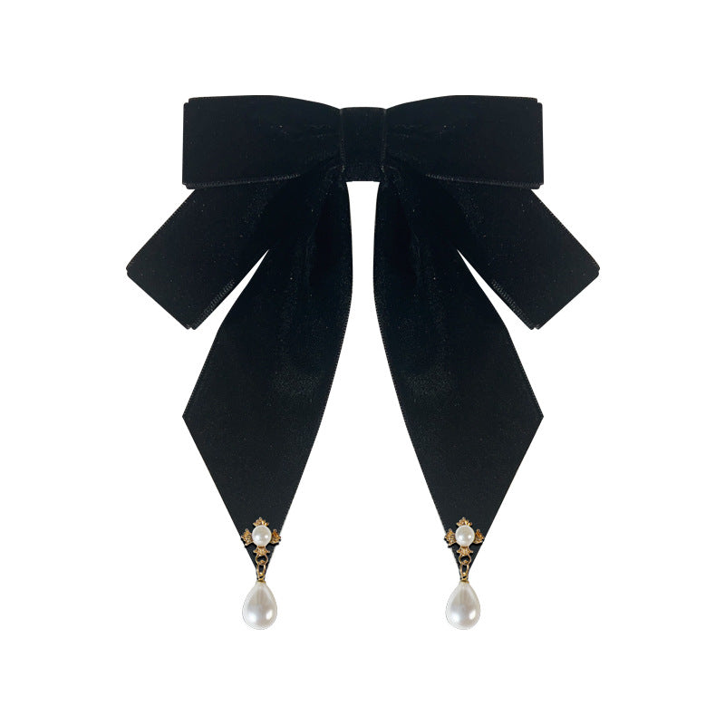 Vintage Velvet Fabric Bow Tie Brooch - Pearl Bowknot Badge Shirt Collar Pin Luxury Necktie