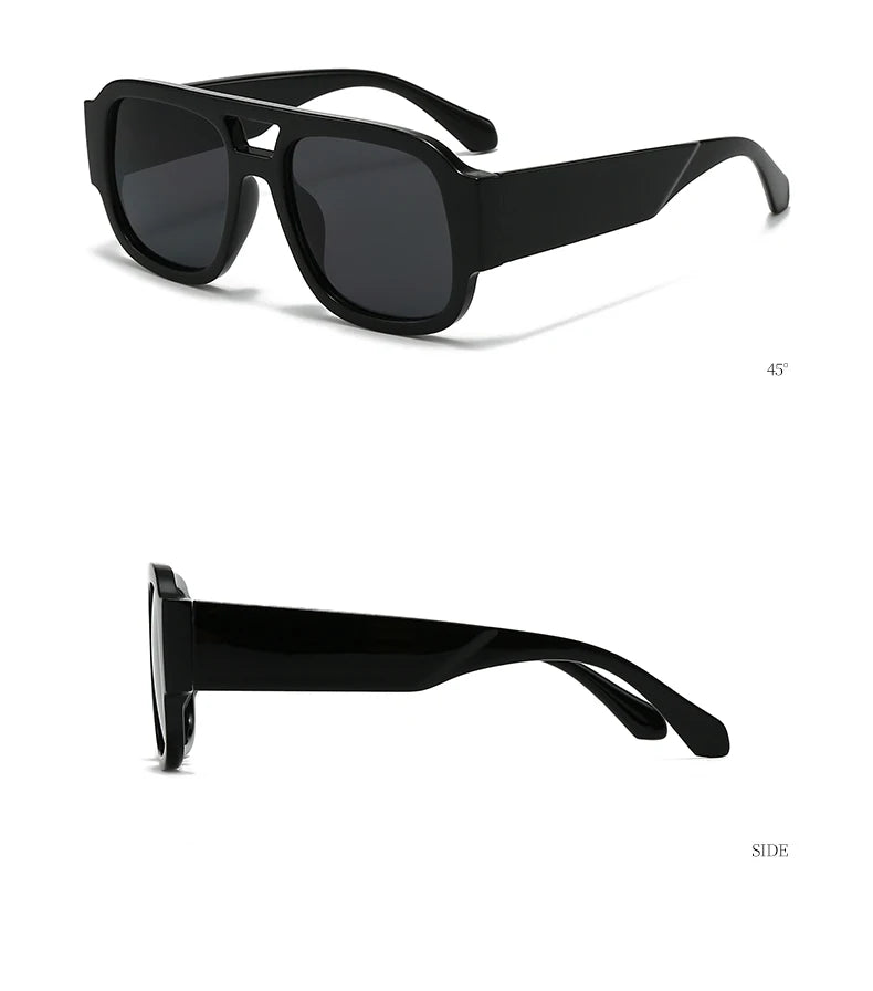 Unisex 1/4 Set Retro Large Frame Double Bridges Square Sunglasses