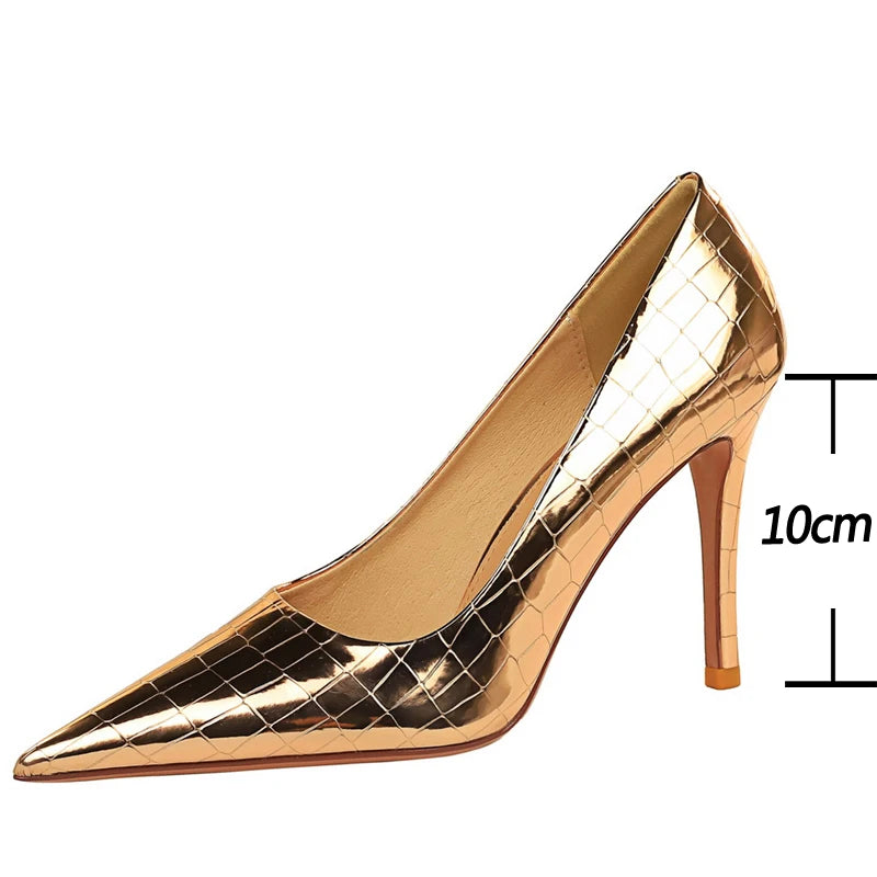 Women's Metal Stone Pattern High Heels Shoes Stiletto Shoes