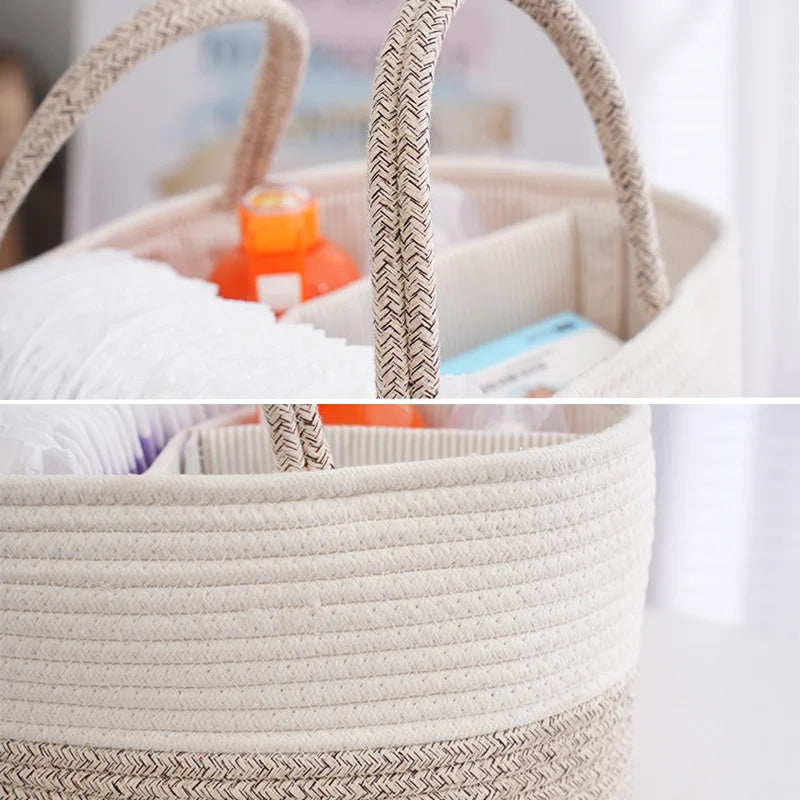 Baby Diaper Organizer Caddy - Cotton & Linen Weave Storage Bag