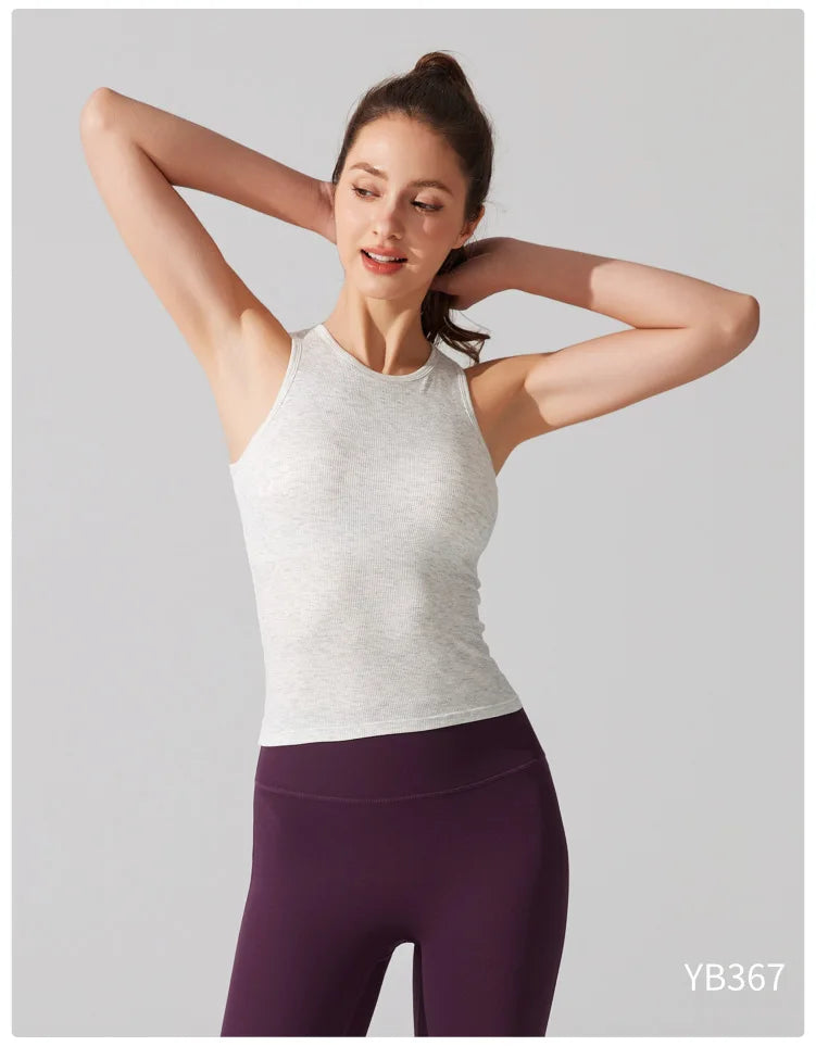 Women's Sleeveless Yoga Top with Built-in Chest Pads - Quick Dry Athletic Vest