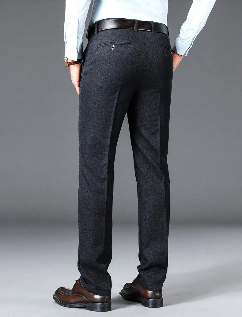 Men High Waist Straight Office Formal Trousers