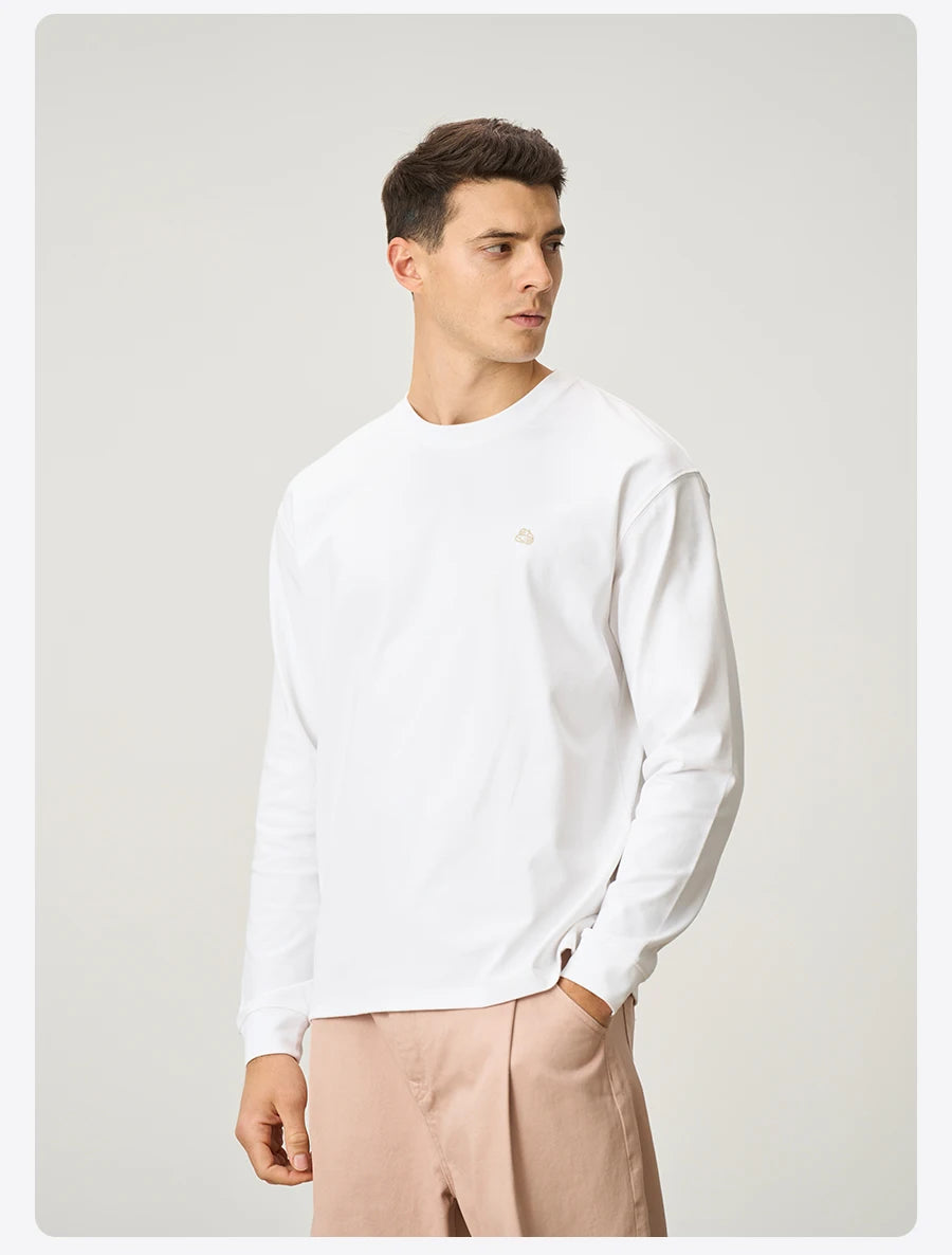 Men's Short Length Oversize 280gsm Sorona Fabric Logo Embroidery Long Sleeve T-shirt