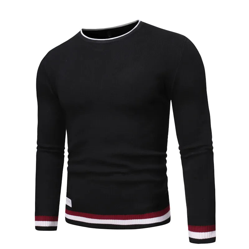 Men's O-Neck Knit Pullover - Long Sleeve Patchwork Sweater