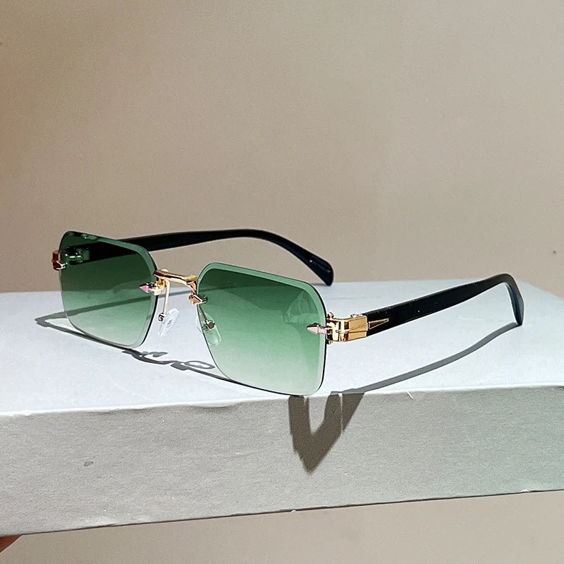 Vintage Rimless Square Sunglasses – Unisex Gradient Shades