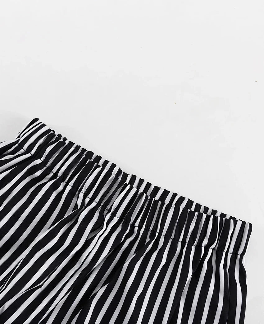 Women's Loose Stripe Print High Waist Wide Casual Classic Trousers