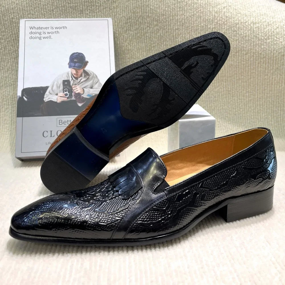 Men's Genuine Leather Penny Loafers Handmade Tassel Slip-On  Wedding Banquet Casual Business Shoes