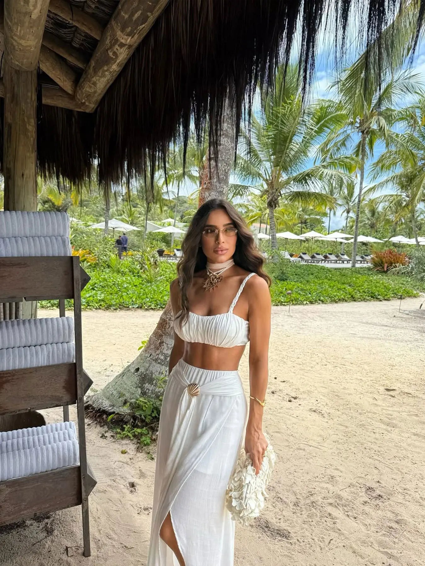 Women's 3-Piece Crochet Knit Skirt Set - Bandage Top & Maxi Skirt