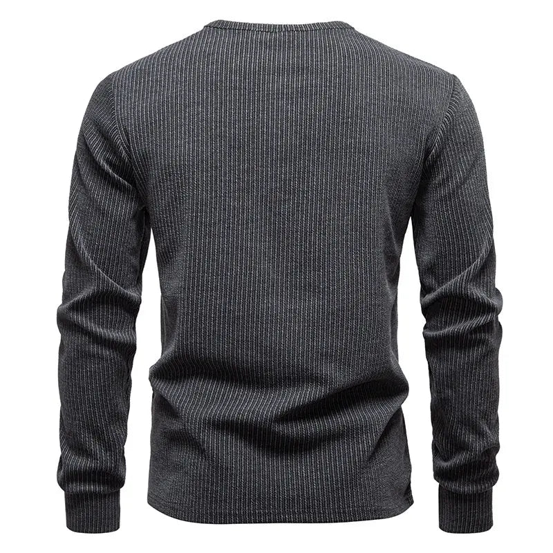 Men's Henry Collar Long Sleeve T-Shirt Solid Striped Smart Casual Pullover