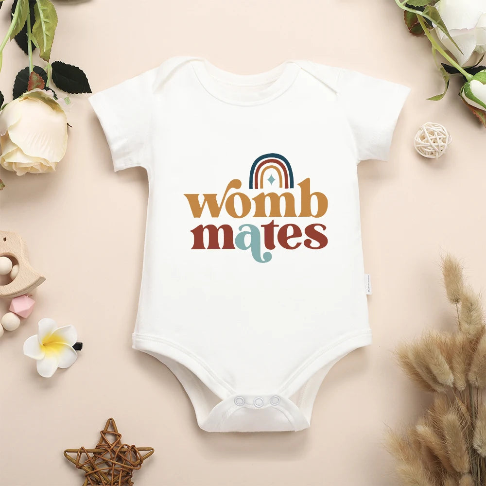 Twin Baby's  "Womb Mates"  Romper Cotton Outfits Bodysuits