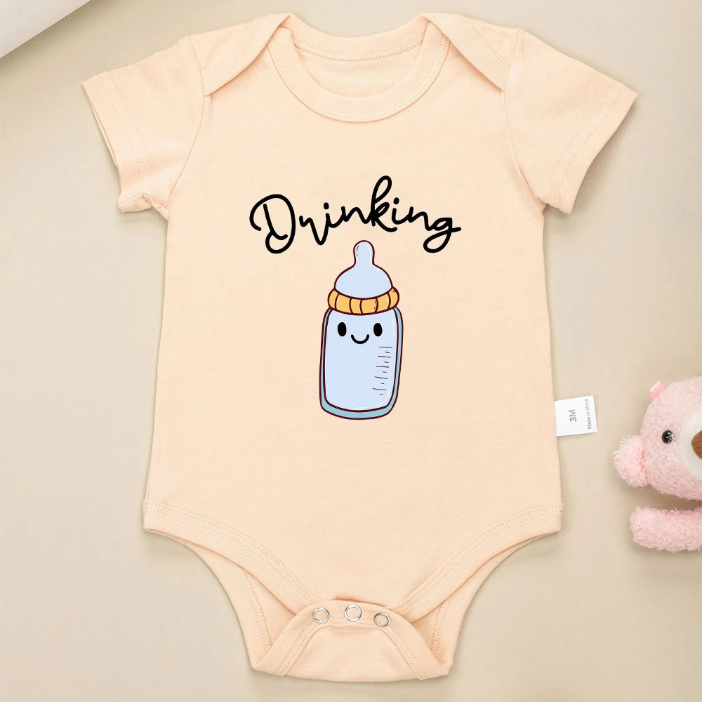 "Drinking Buddies " Funny Twin Baby Romper Bodysuit Summer Cotton Short Sleeve Outfits