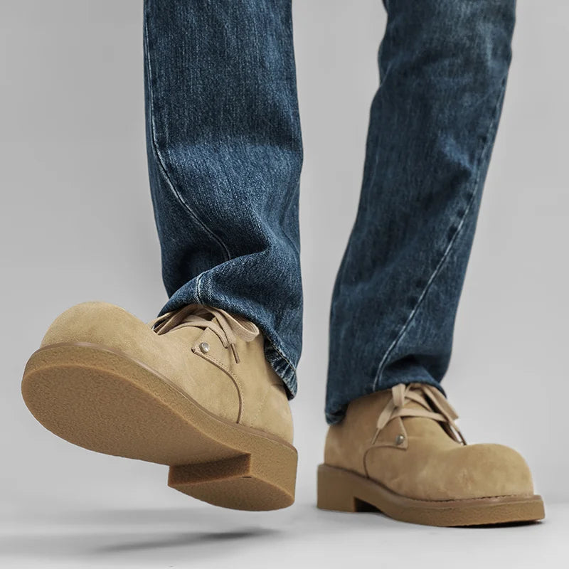 Men’s Casual Platform Lace Up British Style Chunky Ankle Boots