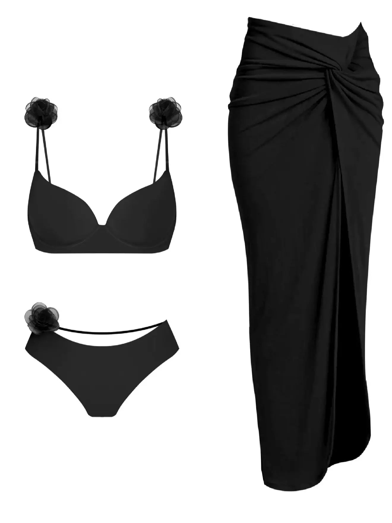 Women's Summer 3D Flower Bikini Suit High Waist Swimwear Swimsuit Beachwear Set