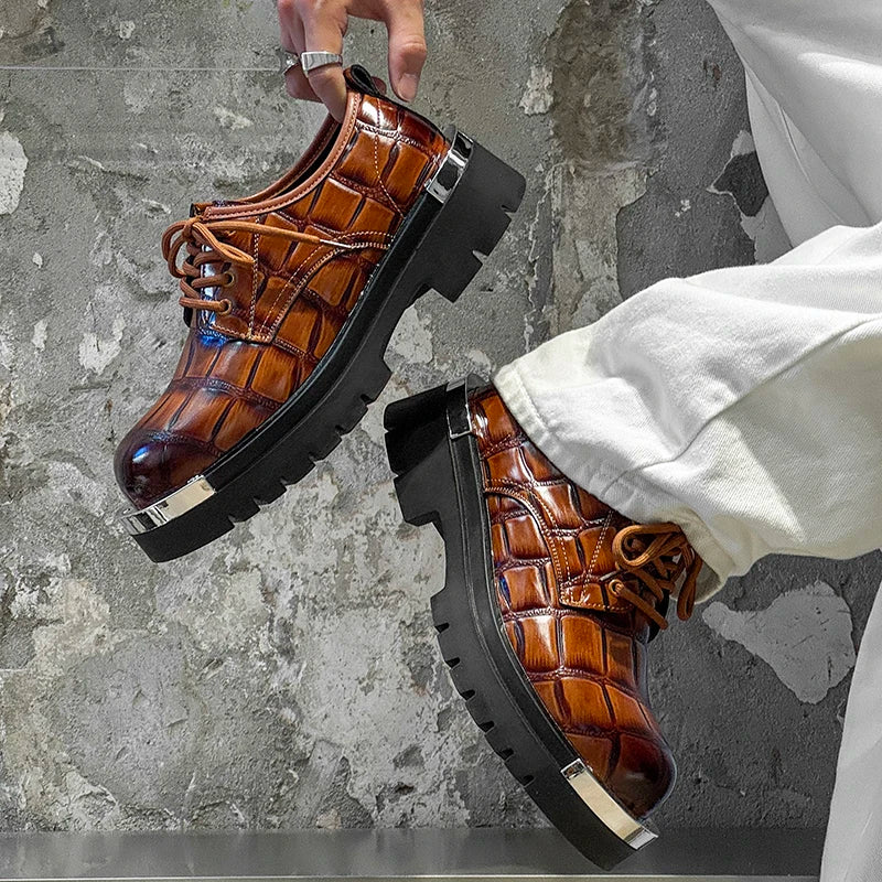 Men's Platform Derby Shoes - Genuine Leather British Style