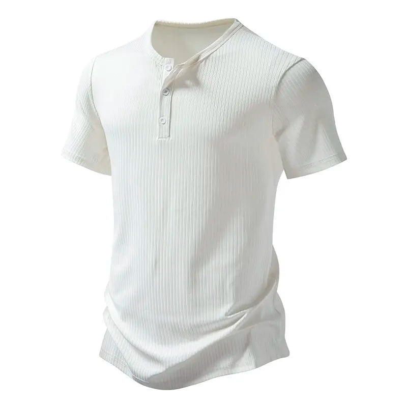Men's Summer Henry Collar  Short Sleeve Smart Casual T-Shirt