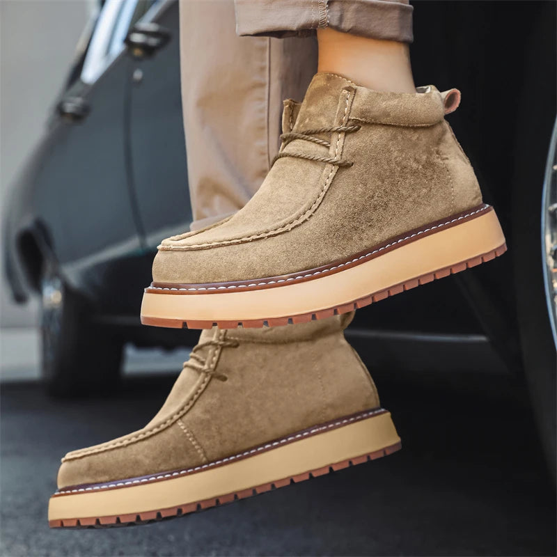 Men's Platform Ankle Boots - Suede Lace-Up Work Boots