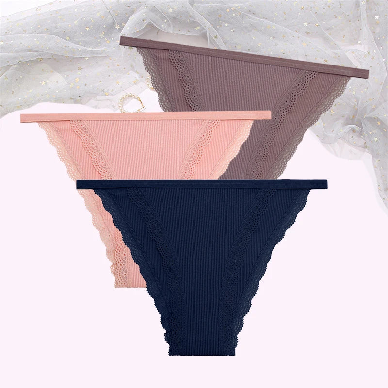 Women's Cotton Lace Briefs 3-Piece Set - Comfortable Underwear