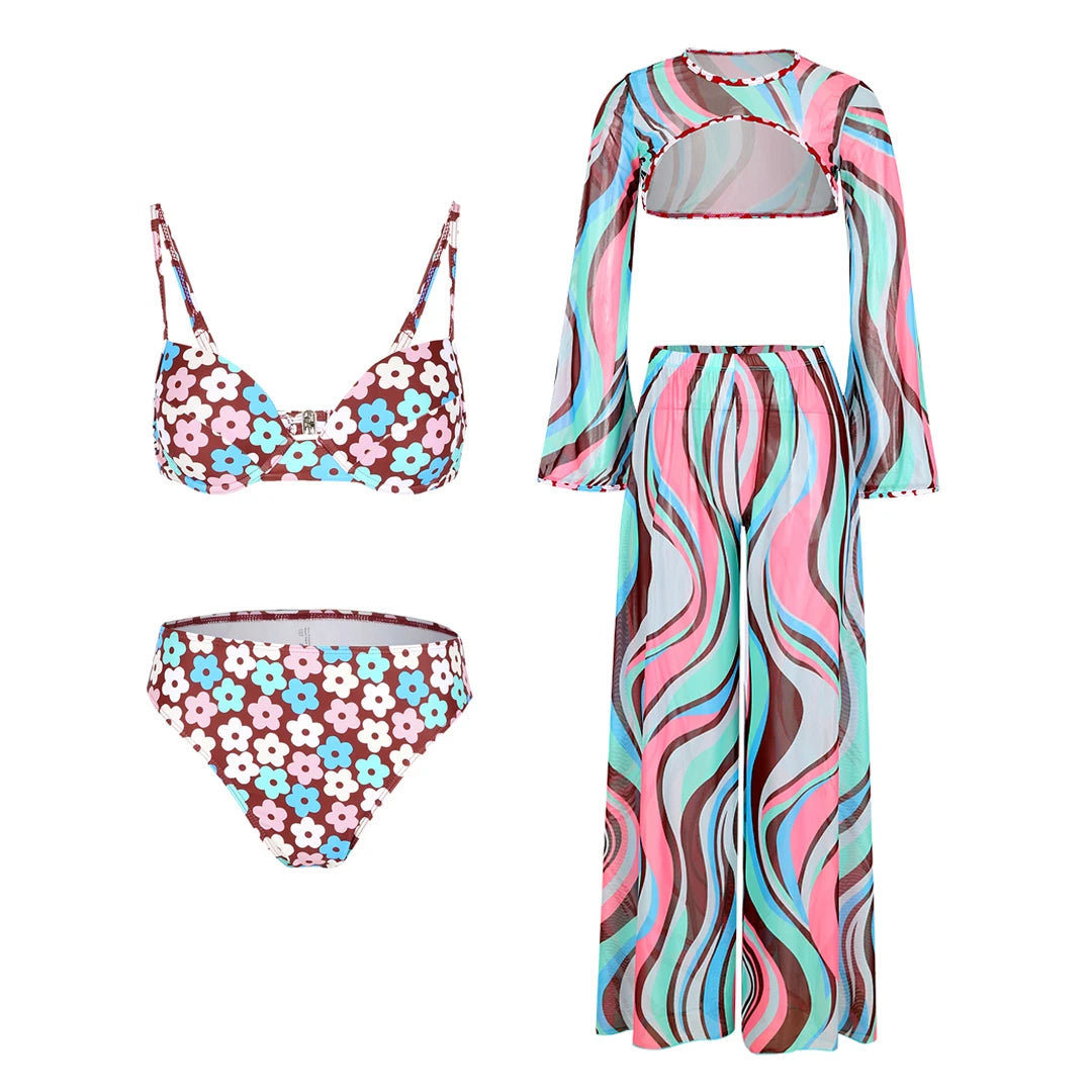 Women's Flowy Jumpsuit Cover-up Bikini Set