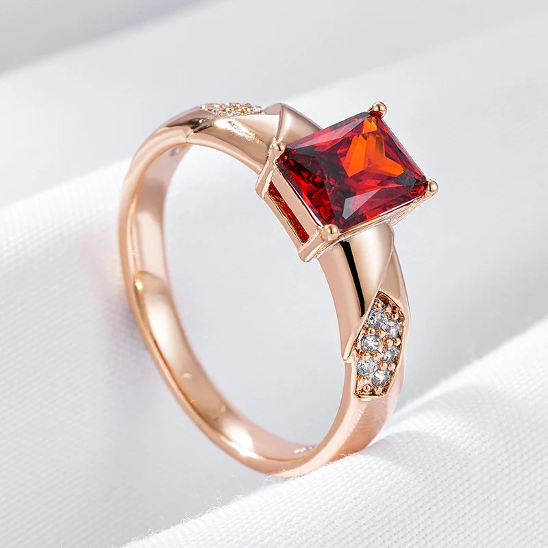 Shiny Square Red Zircon Vintage Ring - Rose Gold
