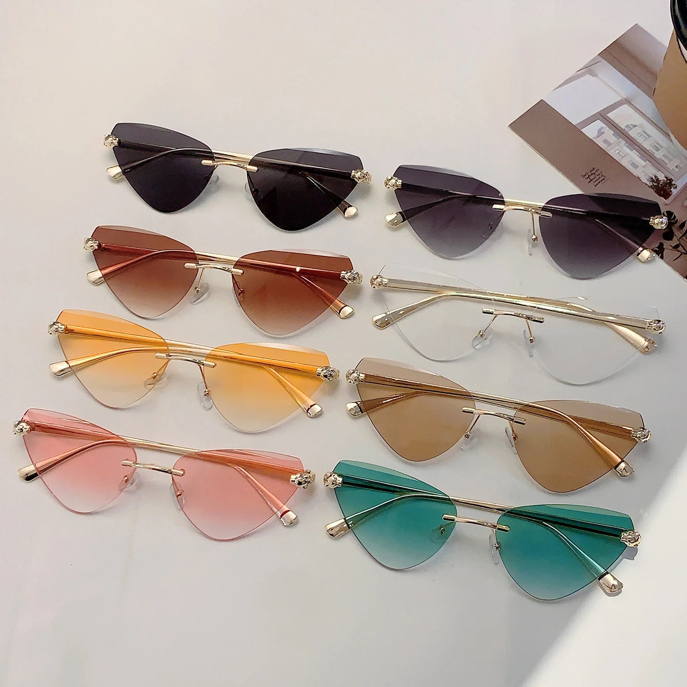 Women's Retro Metal Rimless Triangle Sunglasses