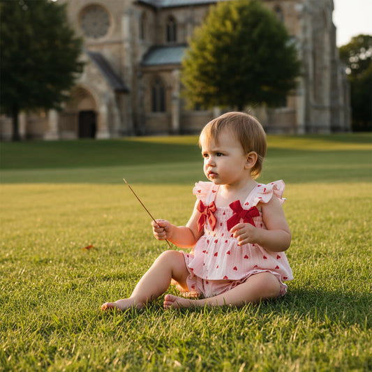 Toddler Girls Valentine's Day Ruffle Shoulder Strap Heart Print Top and Shorts Set