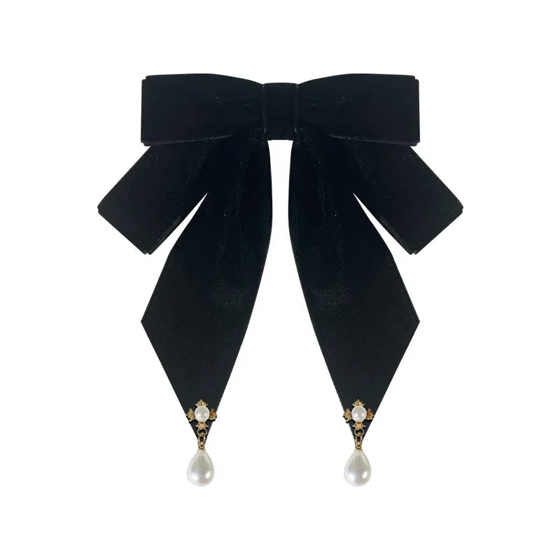 Vintage Velvet Fabric Bow Tie Brooch - Pearl Bowknot Badge Shirt Collar Pin Luxury Necktie