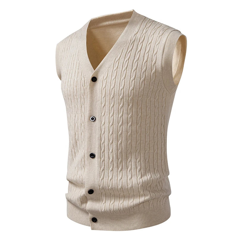 Men's V-Neck Knit Vest Cardigan - Slim Fit Single Breasted Sleeveless Waistcoat for Autumn