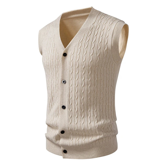 Men's V-Neck Knit Vest Cardigan - Slim Fit Single Breasted Sleeveless Waistcoat for Autumn