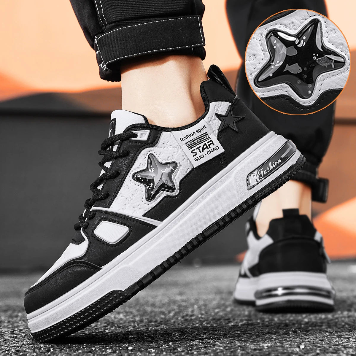 Men's Casual Stars Platform Crystal Fish  Skateboard Sports Sneakers