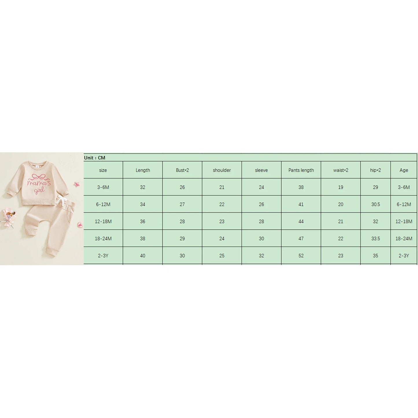 Toddler Baby Girls Outfit Set - Bow Letter Embroidered Sweatshirt & Pants 0-3Y