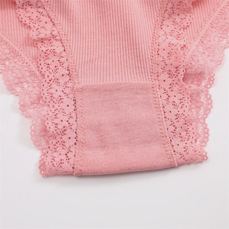 Women's Cotton Panties - 2 Pack Lace Brazilian Briefs Low-Waist
