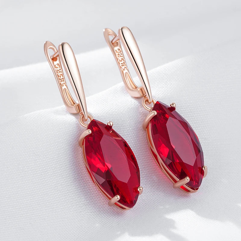 Shiny Rhombus Red Zircon Long Dangle Earrings - Rose Gold Jewelry