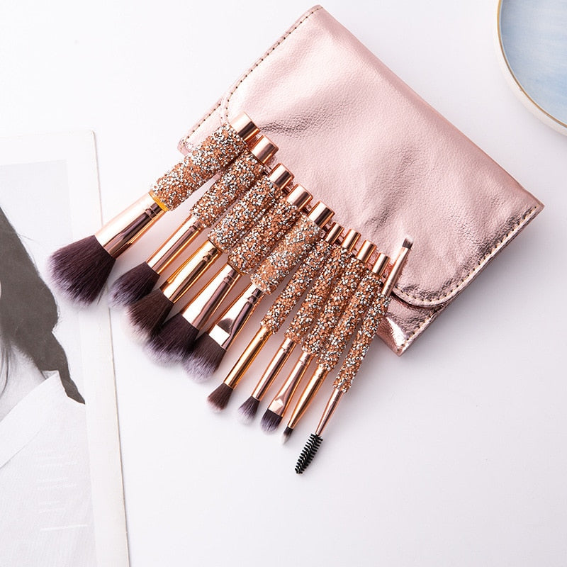 10pcs/set Gold Diamond Makeup Brushes Set,  Foundation Blending Powder Eye Face Brush with Bag Makeup Tool Kit