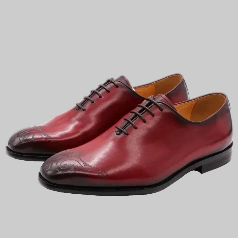 Men's Genuine Leather Oxford Shoes - Hand-Painted Red