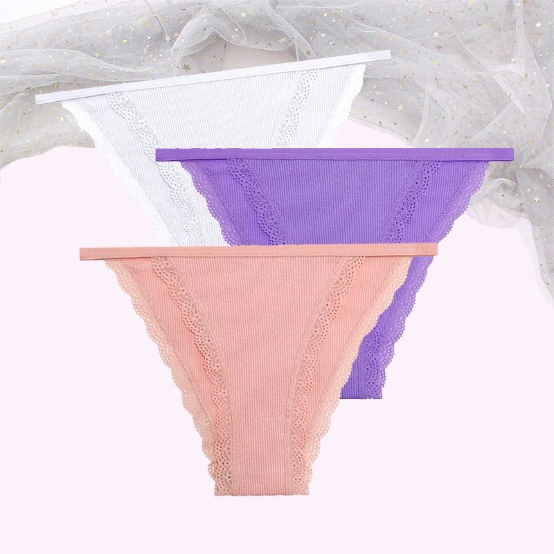 Women's Cotton Lace Briefs 3-Piece Set - Comfortable Underwear