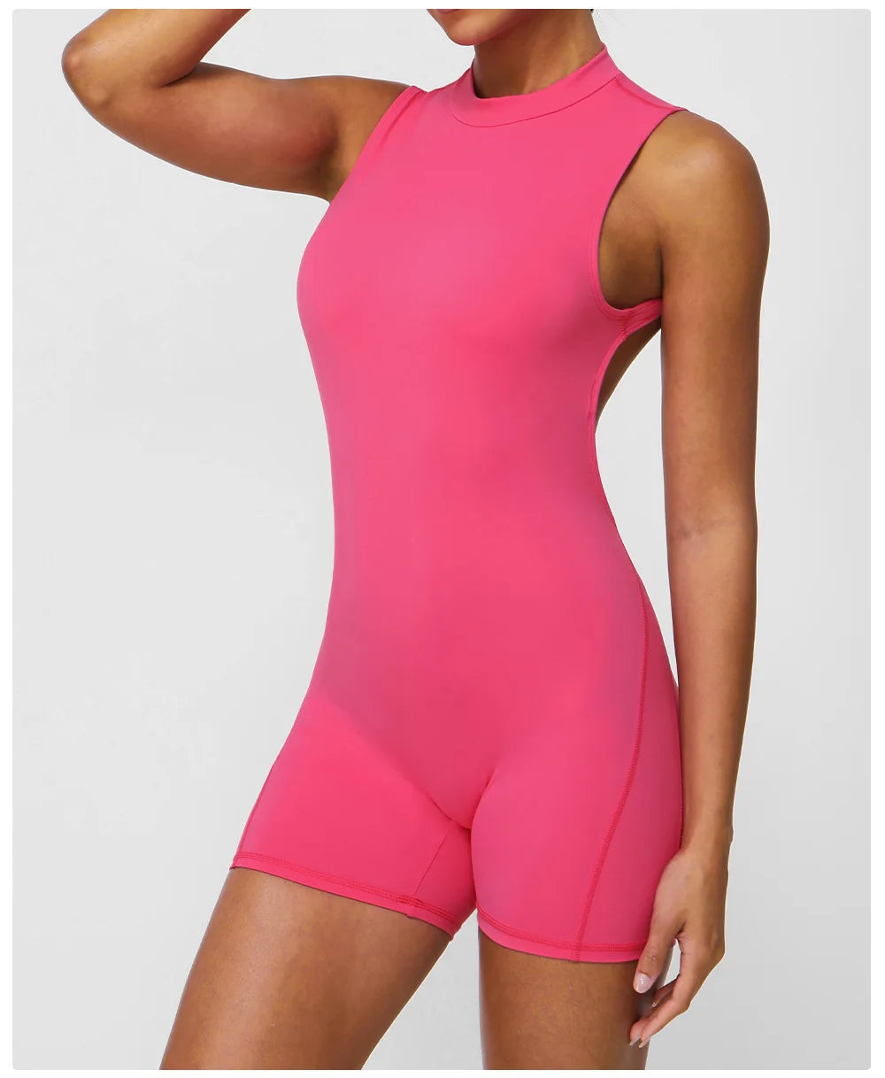 Women's Slim Fit One-Piece Sports Jumpsuit — Sleeveless Open Back Yoga Set