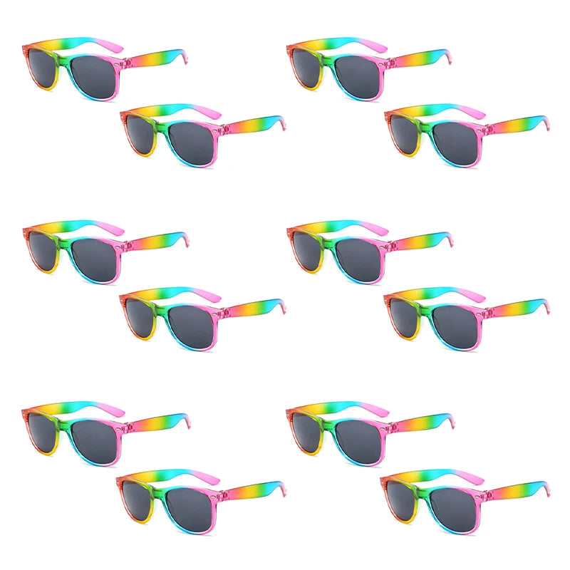 Rainbow Sunglasses Set - 12 Pairs Retro Square Fashion Decoration Eyewear Collection