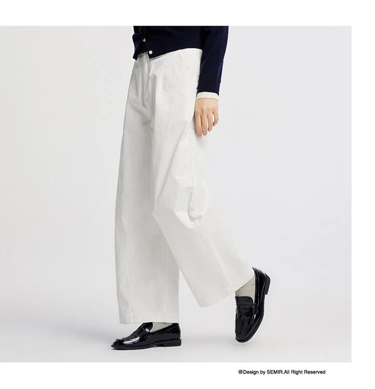 Women's Distressed Loose Trousers - Brushed Split Curved Hem Casual Autumn Pants